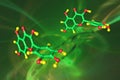 Molecular model of myricetin, a naturally occurring flavonoid in tea, berries, fruits, vegetables that is well