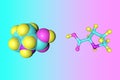 Molecular model of proline. Proline is a nonessential proteinogenic amino acid that is used in the biosynthesis of Royalty Free Stock Photo