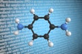 P-phenylenediamine scientific molecular model, 3D rendering