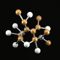 Molecular model shows structure of Ascorbic acid vitamin C compound with spheres, sticks on black backdrop. Scientific Royalty Free Stock Photo