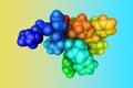 Molecular model of somatostatin-14, a natural cyclic peptide hormone. Rendering based on protein data bank entry 2mi1 Royalty Free Stock Photo