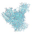 Molecular model of tetanus neurotoxin. Atoms are represented as spheres with conventional color coding: sulfur yellow