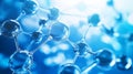 Molecular network showcasing interconnected spheres, representing chemical research and innovation in vibrant blue background Royalty Free Stock Photo
