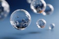 Molecular spheres floating gracefully against a gradient blue background illustrating the beauty of science and creativity through Royalty Free Stock Photo