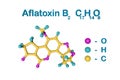 Molecular structure of aflatoxin B2. Atoms are represented as spheres with color coding: oxygen pink, hydrogen light