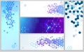 Molecular structure banners. Abstract hexagonal grid, chemistry structures and dna model science vector banner