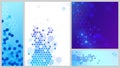Molecular structure banners set. Connecting lines and dots, hexagons abstract tech background. Science network