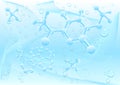 Molecular structure. Blue background. Water aqua