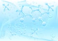 Molecular structure. Blue background. Water aqua Royalty Free Stock Photo