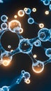 Molecular structure, blue spheres, glowing orbs, illustrating chemical interactions Royalty Free Stock Photo
