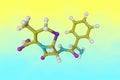 Molecular model of cephalexin that used to treat certain infections caused by bacteria such as pneumonia, infections of Royalty Free Stock Photo