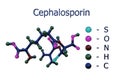 Molecular structure of cephalosporin. Cephalosporins are the class of beta-lactam antibiotics that may be used for