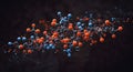 Molecular structure composed of interconnected spheres in blue, orange, and gr Royalty Free Stock Photo