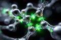 Molecular structure displaying connectivity with glowing green elements in a scientific setting Royalty Free Stock Photo