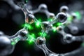 Molecular structure displaying connectivity with glowing green elements in a scientific setting Royalty Free Stock Photo
