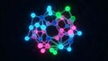 Molecular structure featuring interconnected spheres in bright neon colors Royalty Free Stock Photo