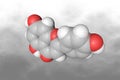 Molecular structure of flavonoid apigenin. Atoms are represented as spheres with color coding: carbon grey, oxygen Royalty Free Stock Photo