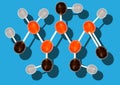 molecular structure of glucose or sugar from lollipops on blue background