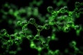 Molecular structure of green compounds illuminated against a dark background in a scientific exploration Royalty Free Stock Photo