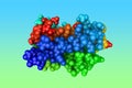 Molecular structure of human interleukin-6, pro-inflammatory cytokine and anti-inflammatory myokine. Rendering based on