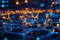 A molecular structure is showcased in a high-tech lab with glowing particles and a Royalty Free Stock Photo