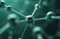 Molecular structure illustration. Green nano tech visualization. Scientific research concept, atom connection network. Futuristic Royalty Free Stock Photo