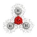 Molecular structure illustration of a water molecule with hydrogen and oxygen atoms Royalty Free Stock Photo