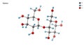 Molecular Structure of Lactose or Atomic Arrangement of Carbon Hydrogen and Oxygen in Lactose