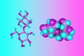 Molecular structure of maltose or malt sugar, a disaccharide formed from two units of glucose. Scientific background. 3d