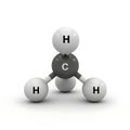 Molecular structure of methane with carbon and hydrogen atoms illustrated in 3d Royalty Free Stock Photo