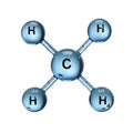 Molecular structure of methane with a central carbon atom bonded to four hydrogen atoms Royalty Free Stock Photo