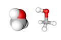 Molecular structure of methanol or methyl alcohol. Atoms are represented as spheres with