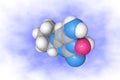 Molecular model of minoxidil. Atoms are represented as spheres with color coding: carbon grey, oxygen red, nitrogen Royalty Free Stock Photo