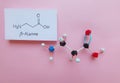 Beta Alanine molecule. Molecular structure model and structural chemical formula of beta-alanine molecule. Royalty Free Stock Photo
