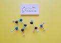 Structural chemical formula and molecular structure model of histamine molecule