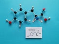 Molecular structure model and structural chemical formula of tyrosine molecule