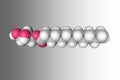Molecular structure of monolaurin. Atoms are represented as spheres with conventional color coding: carbon grey