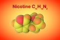 Molecular structure of nicotine. It is a plant alkaloid present in tobacco. Atoms are represented as spheres with color Royalty Free Stock Photo