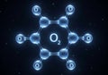 Molecular structure of oxygen o2 in a hexagonal arrangement on a dark nebula background Royalty Free Stock Photo