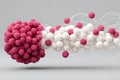 Molecular structure with pink and white spheres, symbolizing scientific research in 3D render Royalty Free Stock Photo