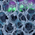 molecular structure representation with crystalline elements and organic lattice in colorful background Royalty Free Stock Photo