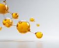 Molecular structure with transparent spheres and yellow liquid, showcasing chemistry and minimalism in simplistic abstract design Royalty Free Stock Photo