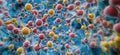 Molecular Structure Visualization: Colorful Representation of Atoms and Bonds in 3D Space, copy space for text