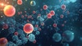 Molecular structure visualization, colorful spheres and connections