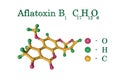 Molecule of aflatoxin B1, carcinogenic toxin produced by fungi Aspergillus. Atoms are represented as spheres with color