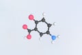 Molecule of 5-amino-2-hydroxybenzoic acid, isolated molecular model. 3D rendering