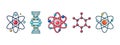 Molecule and atom icon set, cartoon style Royalty Free Stock Photo