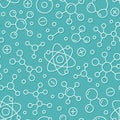 Molecule background, abstract science seamless pattern. Medical, chemistry wallpaper with atom line icons. Scientific