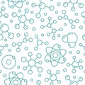 Molecule background, abstract science seamless pattern. Medical, chemistry wallpaper with atom line icons. Scientific