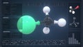 Molecule of bromomethane with infographics on the computer monitor, 3d rendering